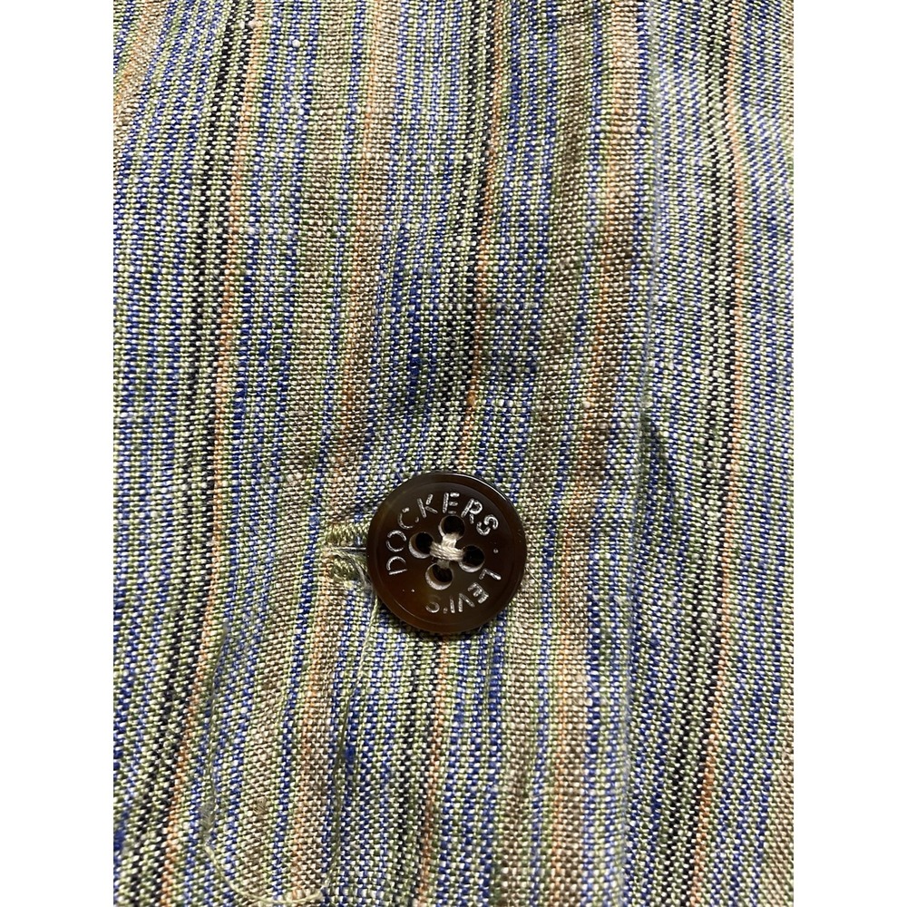 Dockers Levi's Linen Dobby Dress Size Medium To Large Brown Striped Button Down - Picture 8 of 8